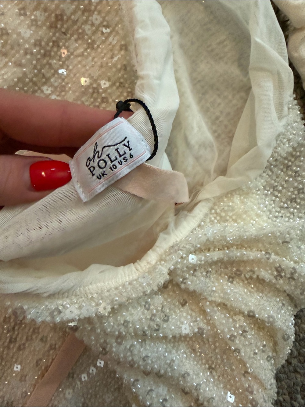 Oh Polly - Sequin Mesh Mini Skirt Set - Ivory Cream - Picture 3 of 3